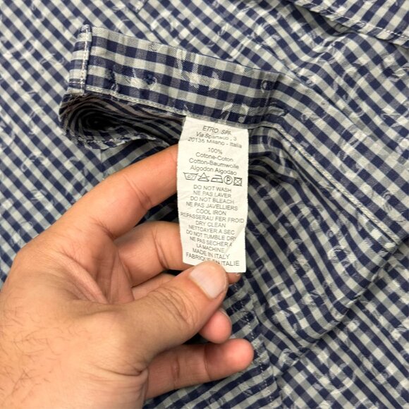 ETRO Milano Dress Shirt Check / Paisley Made in Italy Cotton 15 1/2 Medium - Picture 8 of 8